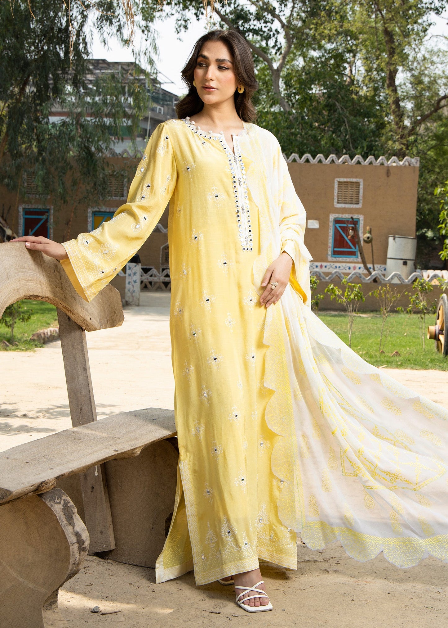 Pakistani Festive Yellow Raw Silk Suit with Chiffon Dupatta Online in Sri Lanka India Australia