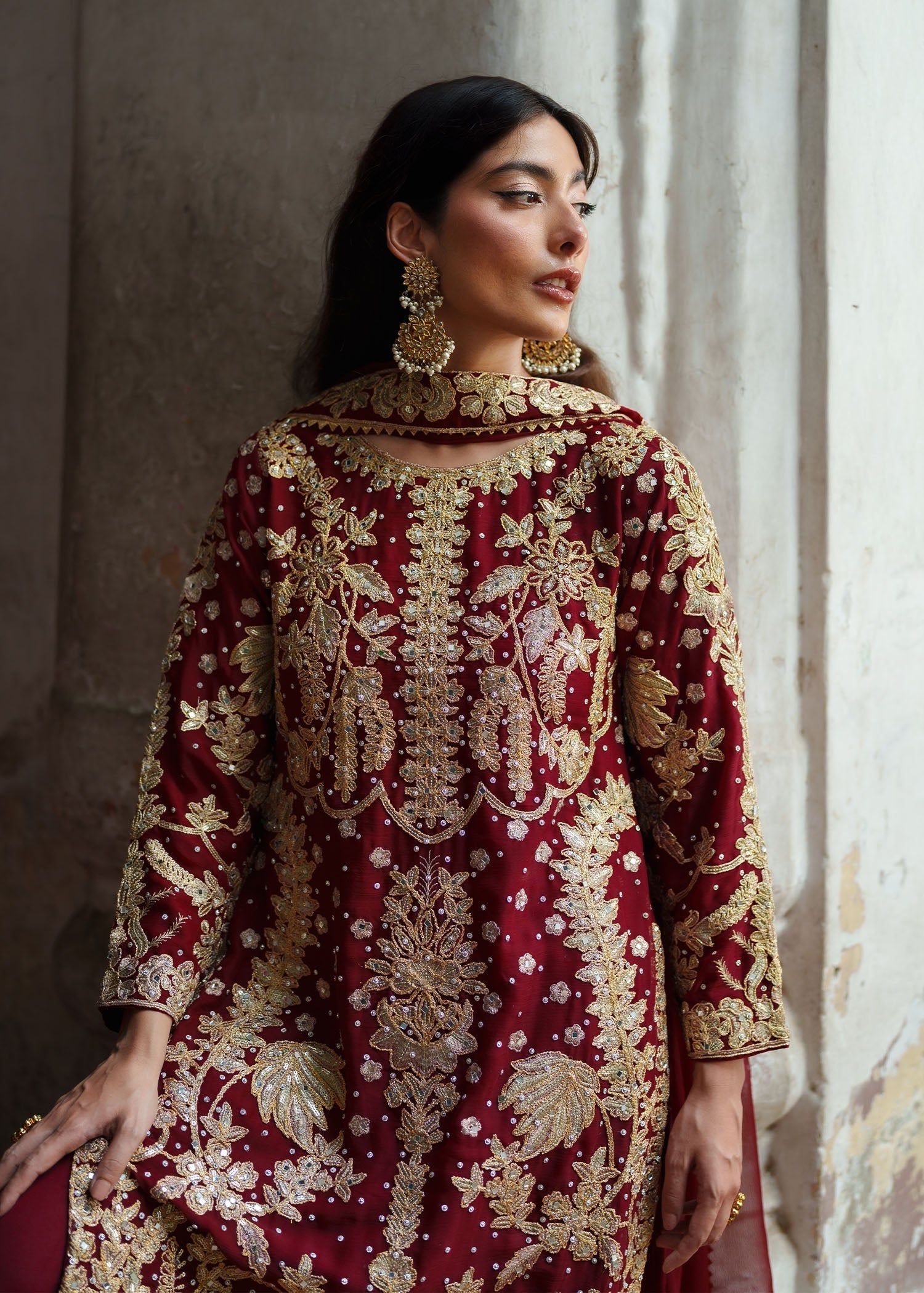 Pakistani Fire Red Chiffon Wedding Wear Online in KSA Riyadh Saudi Arabia Oman Bahrain Qatar