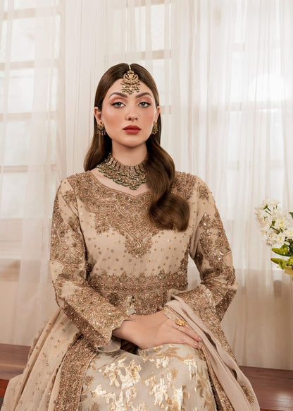 Pakistani Gold Chiffon Wedding Outfit Online in UK USA Canada