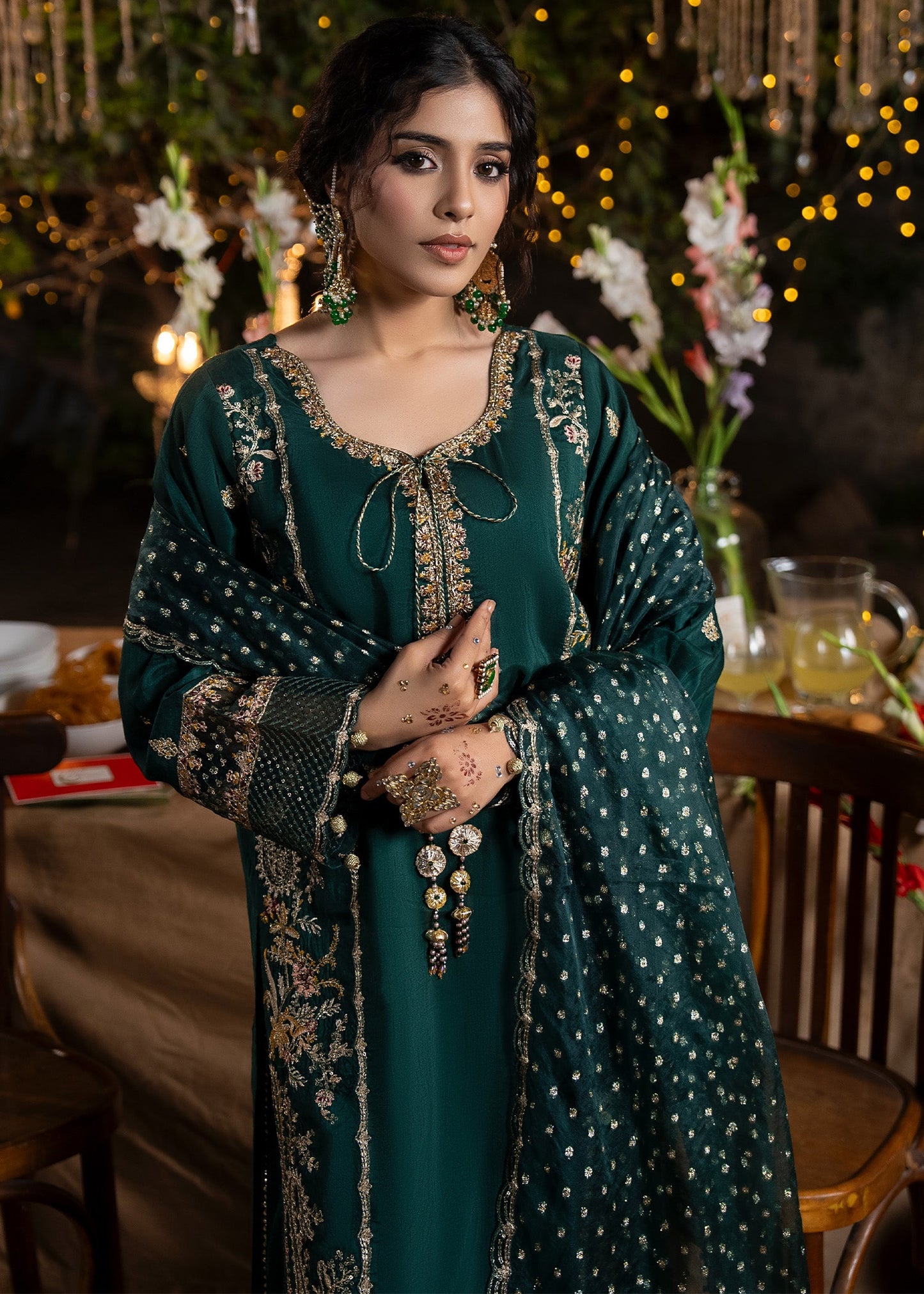 Pakistani Green Festive Wear Raw Silk Suit Online in KSA Riyadh Saudi Arabia Oman Bahrain Qatar