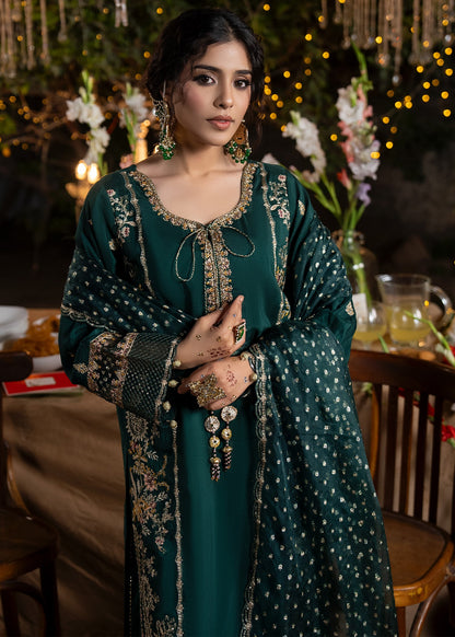 Pakistani Green Raw Silk Festive Outfit Online in KSA Riyadh Saudi Arabia Oman Bahrain Qatar