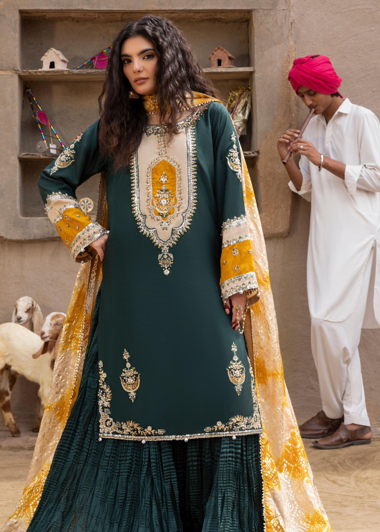 Pakistani Green Silk Sharara for Party Online in KSA Riyadh Saudi Arabia Oman Bahrain Qatar