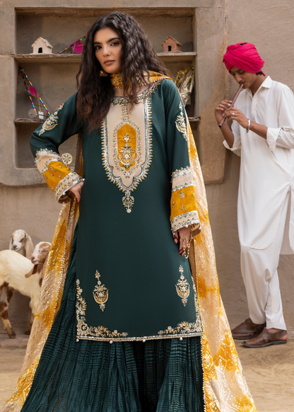 Pakistani Green Silk Sharara for Party Online in KSA Riyadh Saudi Arabia Oman Bahrain Qatar