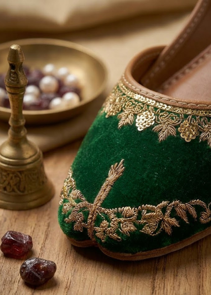 Pakistani Green Velvet Mojari Online in UK USA Canada