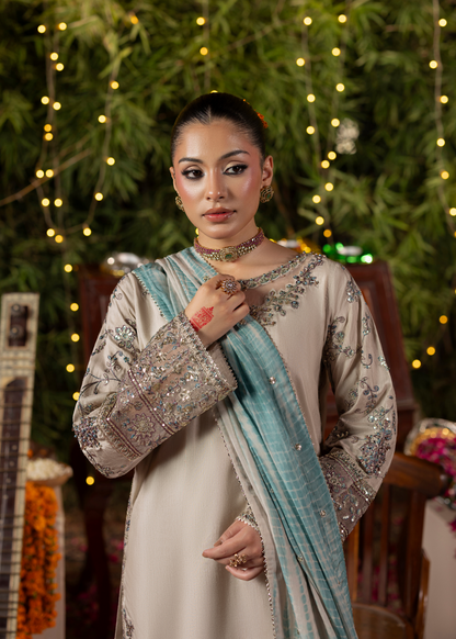 Pakistani Grey Raw Silk Embroidered Suit Online in Sri Lanka India Australia