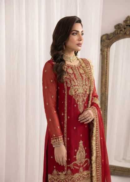 Pakistani Hot Pink Red Chiffon Festive Suit Online in KSA Riyadh Saudi Arabia Oman Bahrain Qatar