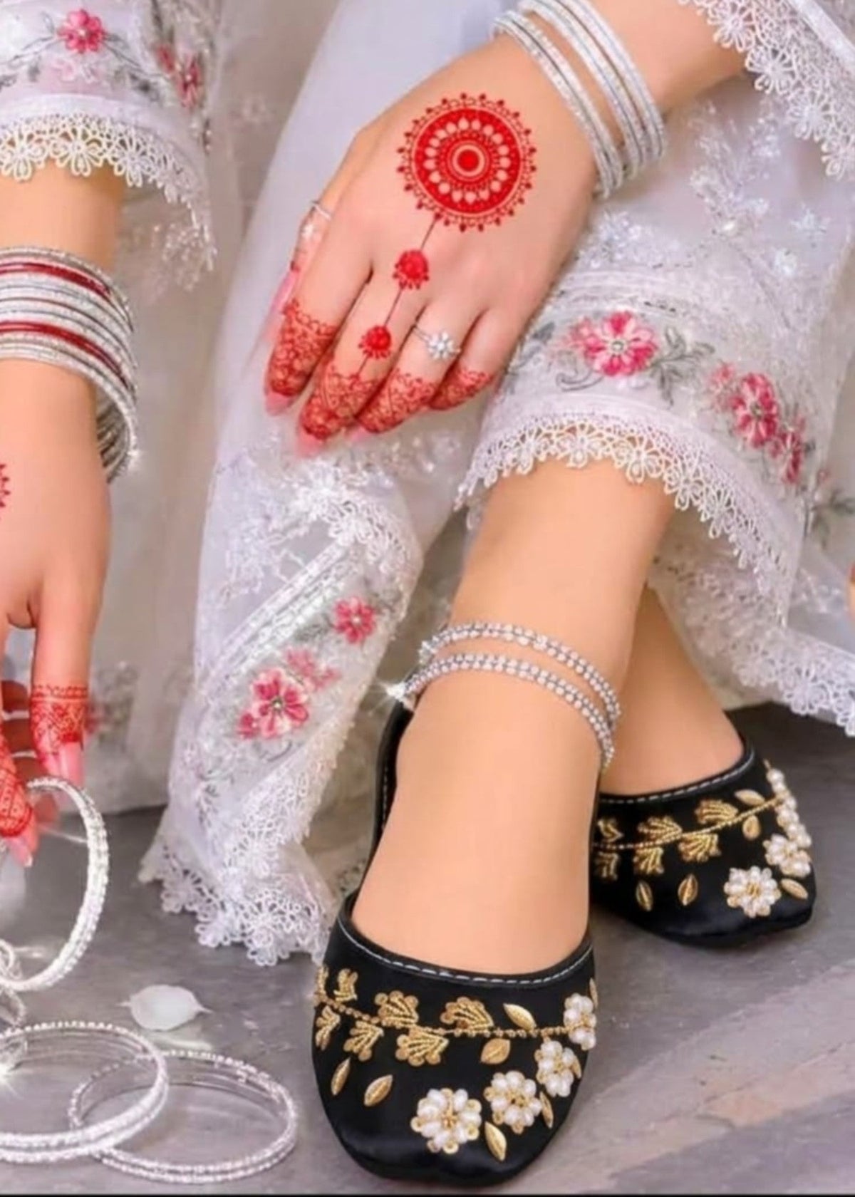 Elegant Black Silk Khussa with Rubber Sole Online in KSA Riyadh Saudi Arabia Oman Bahrain Qatar