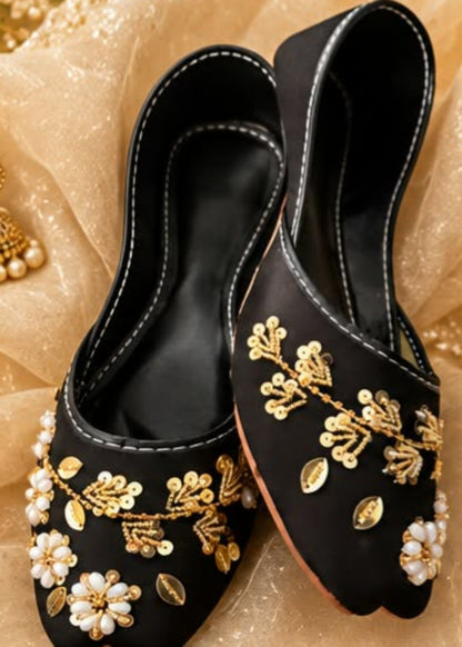 Ladies Black Silk Khussa Shoes Online in UK USA Canada