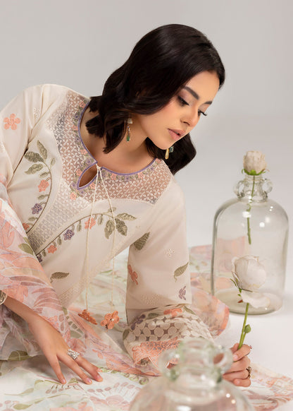 Pakistani Ivory Lawn Party Wear Suit with Organza Dupatta Online in Dubai DXB UAE Abudhabi Meena Bazaar