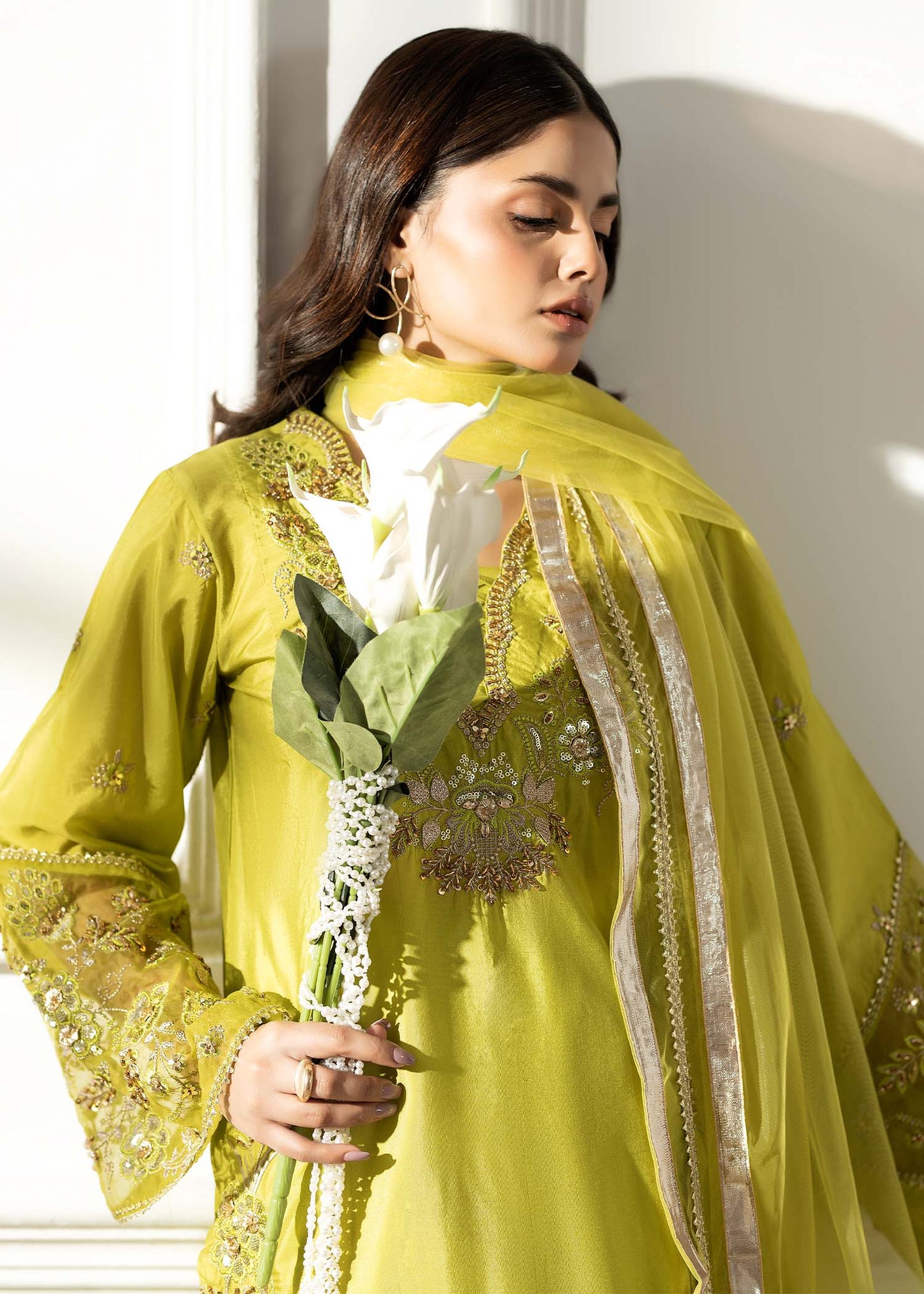 Pakistani Key Lime Embroidered Silk Kurta Pajama Online in Dubai DXB UAE Abudhabi Meena Bazaar