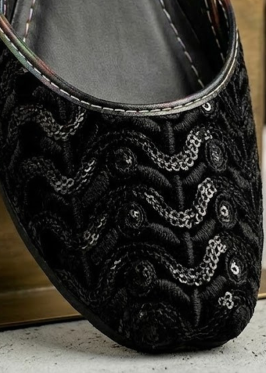 Pakistani Khussa Black Leather Sole Online in UK USA Canada