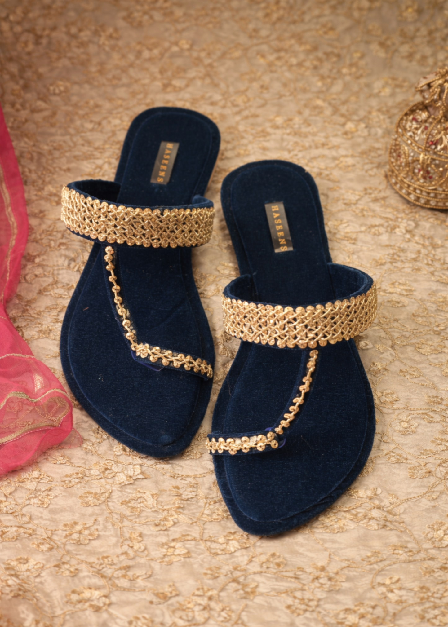 Pakistani Khussa Navy Blue Velvet Online in Sri Lanka India Australia