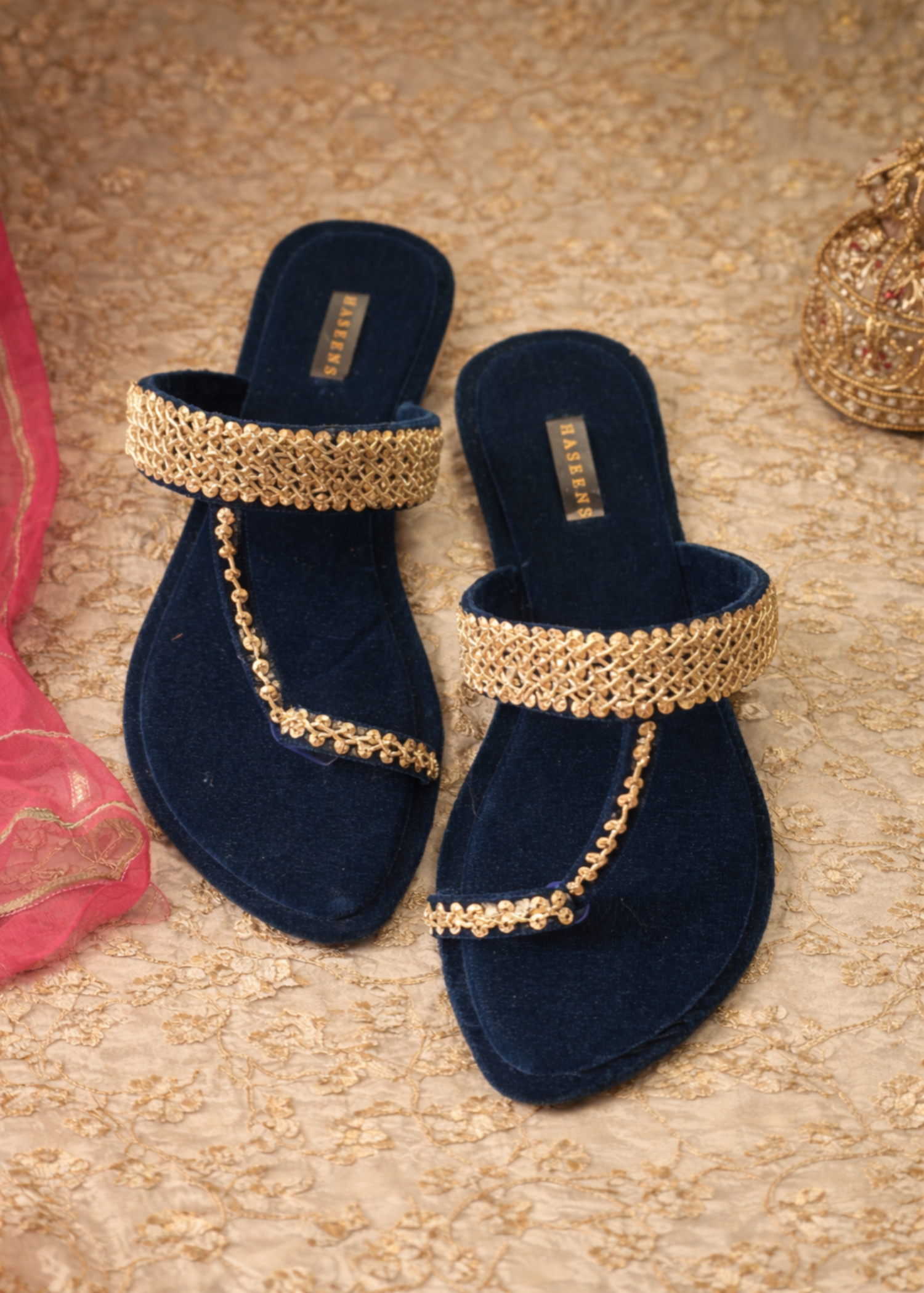 Pakistani Khussa Navy Blue Velvet Online in Sri Lanka India Australia