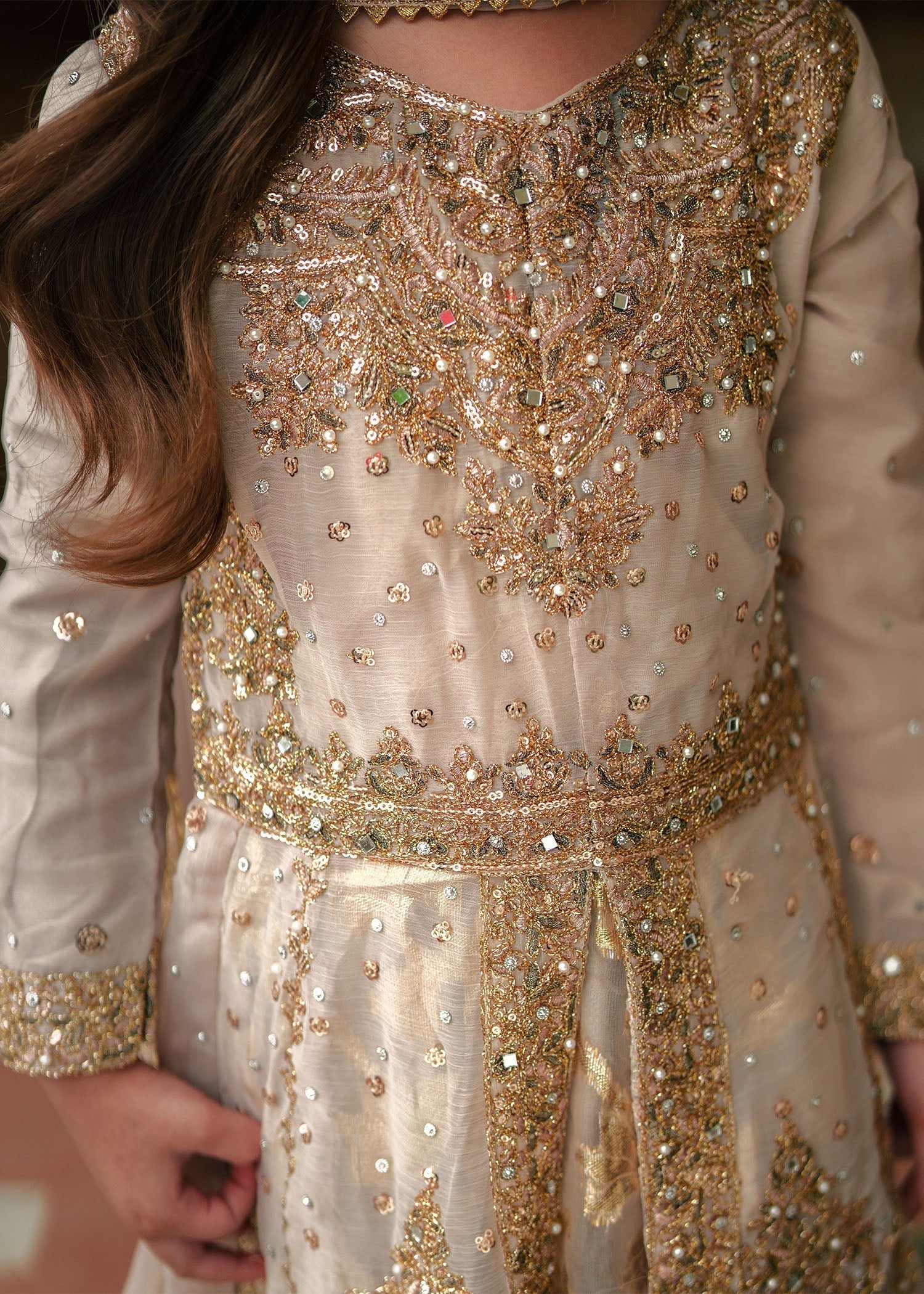 Pakistani Kids Gold Chiffon Party Suit Online in Sri Lanka India Australia