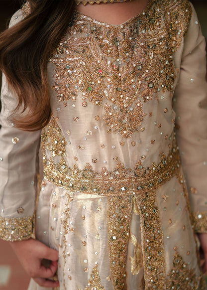 Pakistani Kids Gold Chiffon Party Suit Online in Sri Lanka India Australia