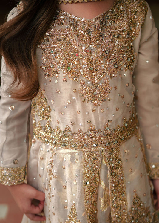Pakistani Kids Gold Chiffon Party Suit Online in Sri Lanka India Australia