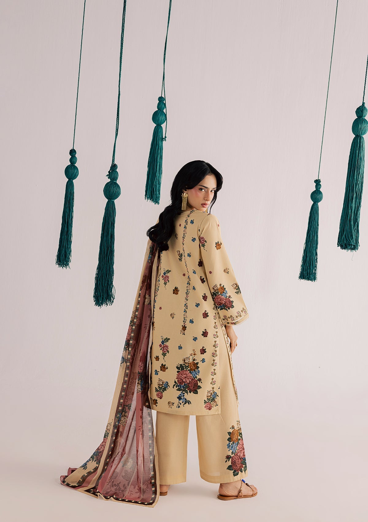 Pakistani Lawn Suit Beige Embroidered Online in KSA Riyadh Saudi Arabia Oman Bahrain Qatar