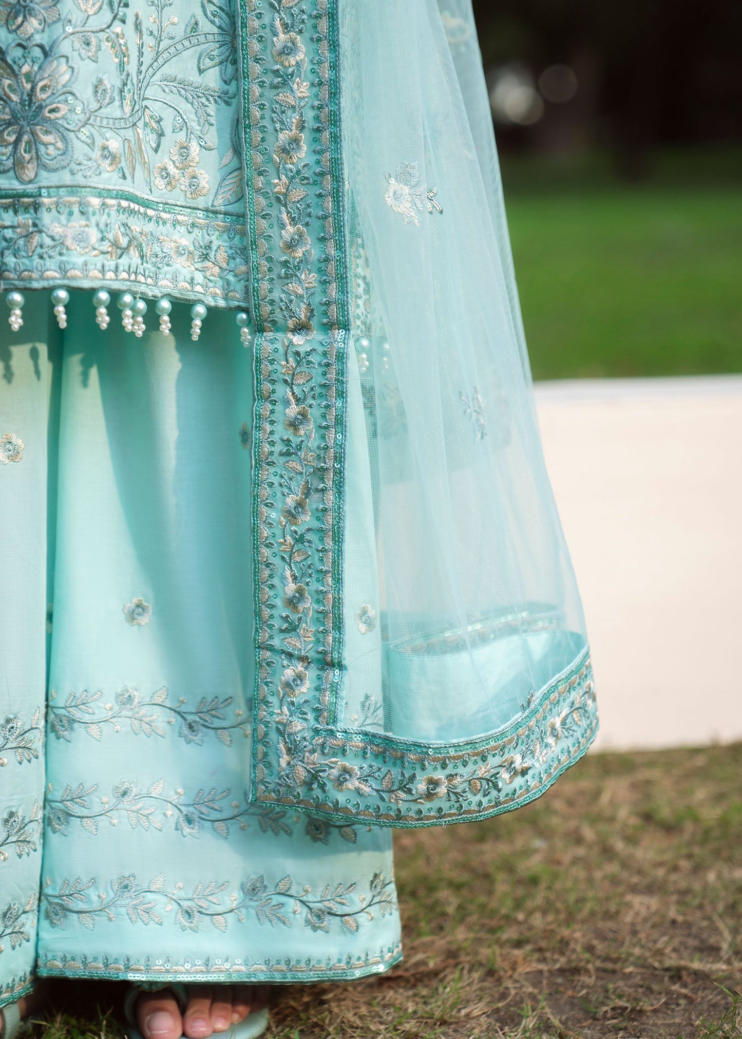 Pakistani Lawn Suit Powder Blue Embroidered Online in KSA Riyadh Saudi Arabia Oman Bahrain Qatar