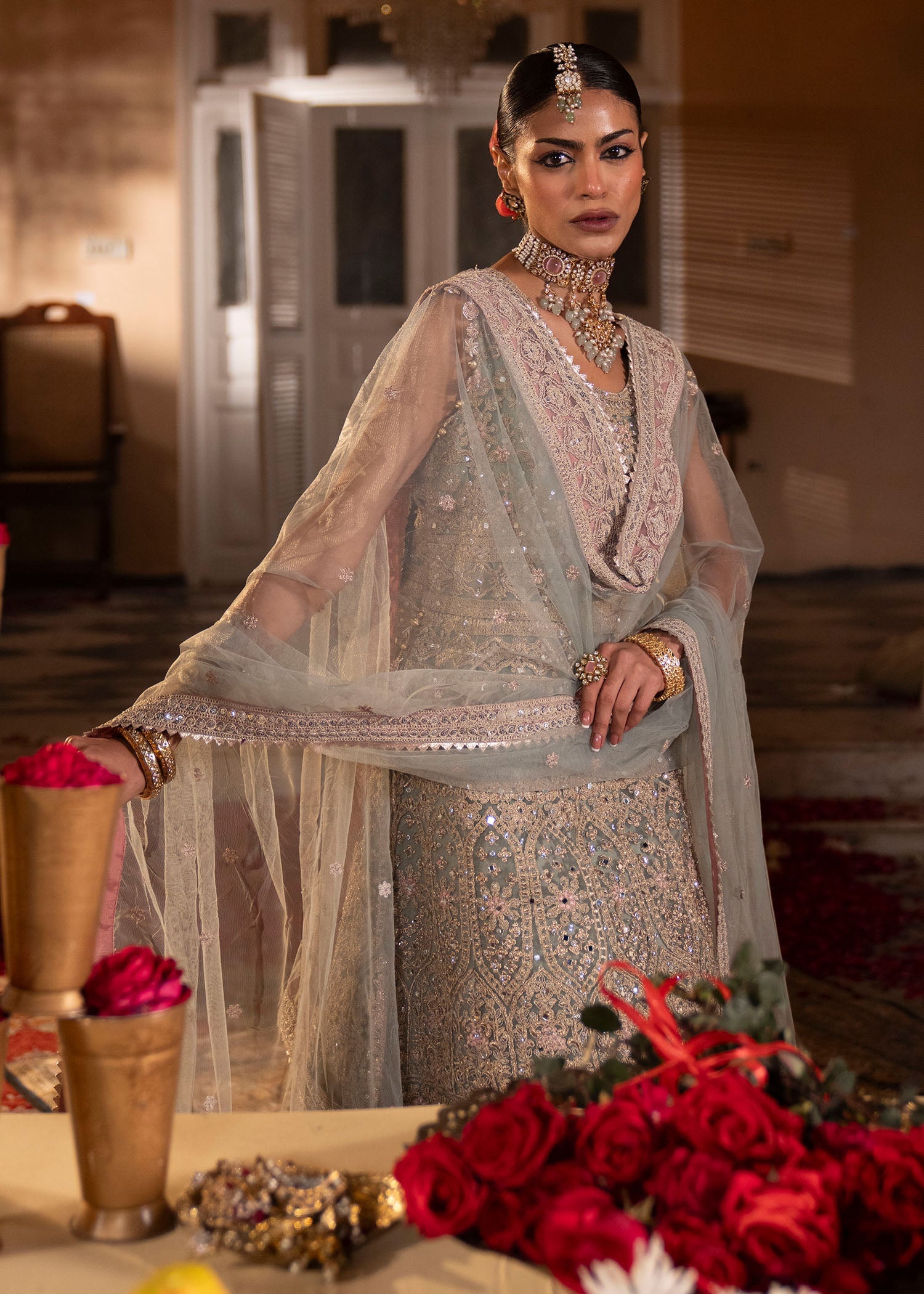 Pakistani Light Blue Net Sharara Suit Online in UK USA Canada