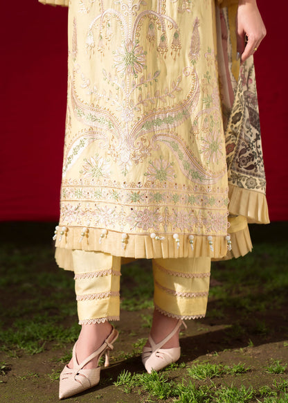 Pakistani Light Yellow Lawn Festive Suit Online in KSA Riyadh Saudi Arabia Oman Bahrain Qatar