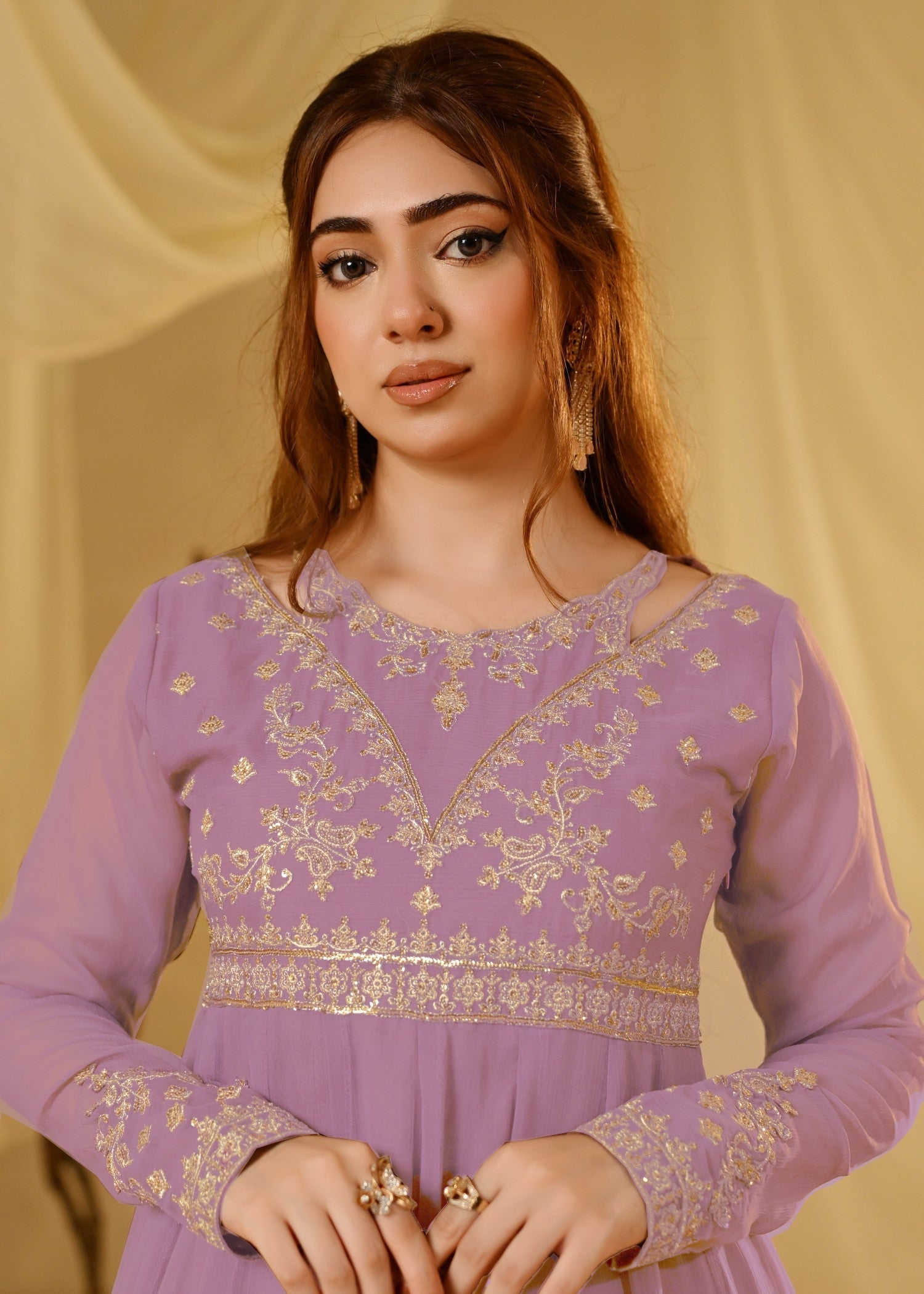 Pakistani Lilac Embroidered Chiffon Kurta Set Online in Sri Lanka India Australia
