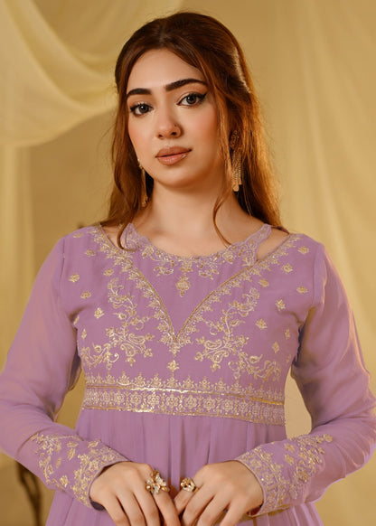 Pakistani Lilac Embroidered Chiffon Kurta Set Online in Sri Lanka India Australia