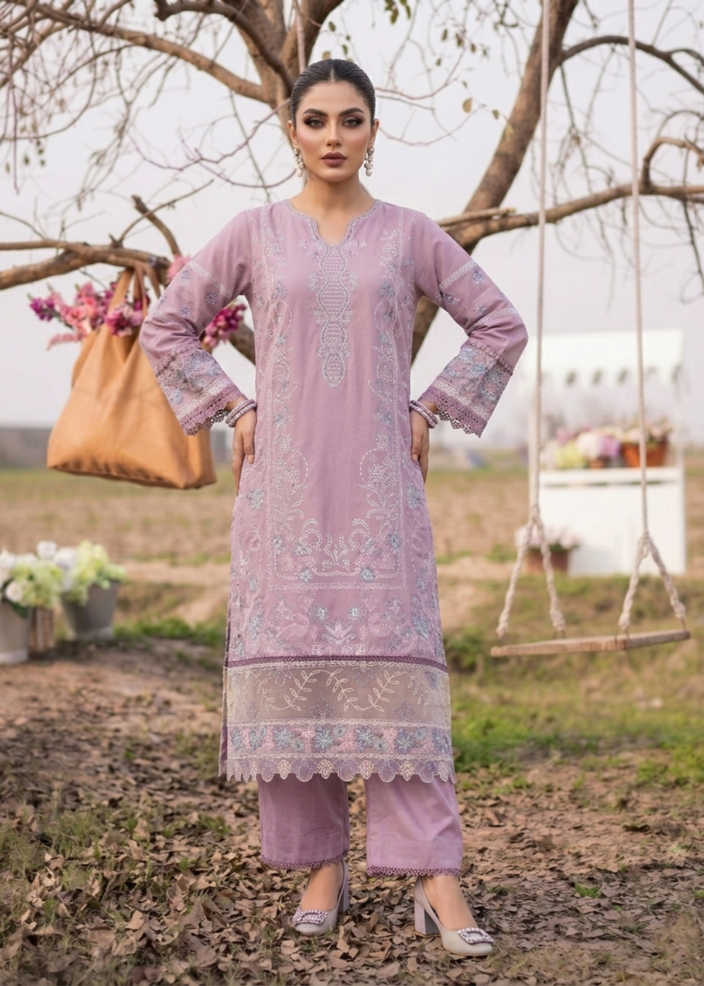 Pakistani Mauve Lawn Festive Wear Salwar Suit Online in KSA Riyadh Saudi Arabia Oman Bahrain Qatar