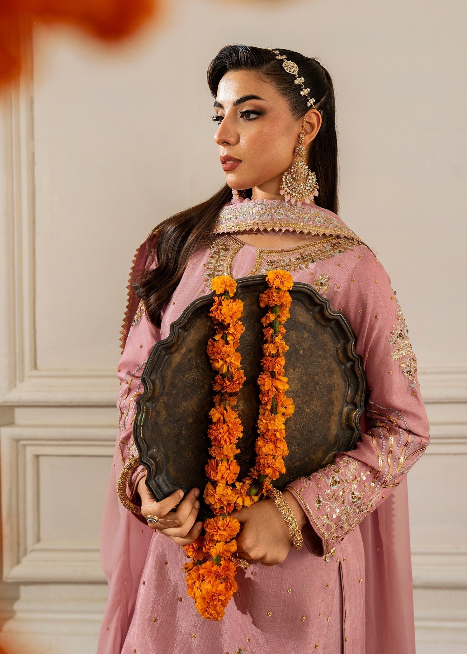 Pakistani Mauve Pink Chiffon Gharara Outfit Online in KSA Riyadh Saudi Arabia Oman Bahrain Qatar