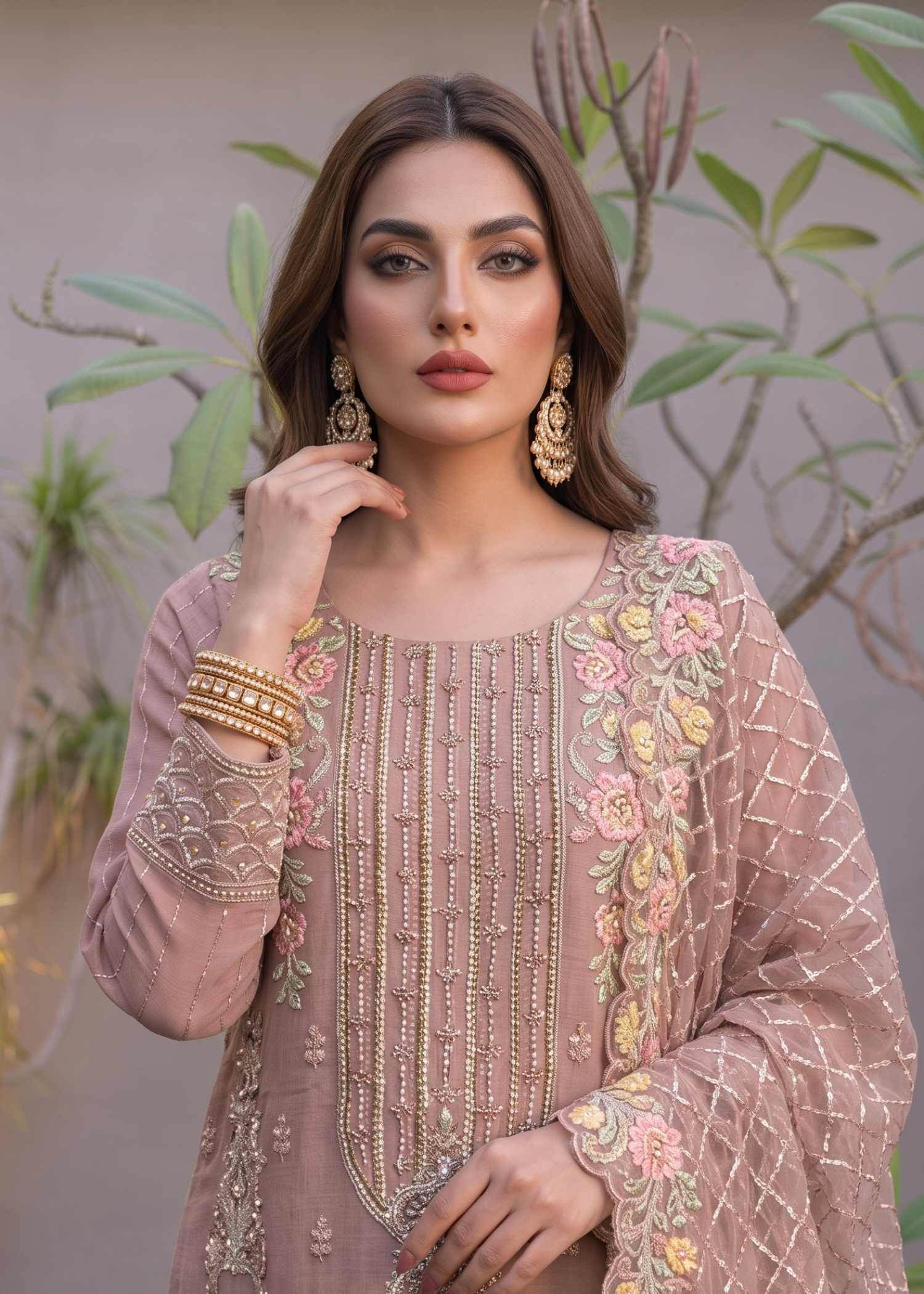Pakistani Mauve Pink Organza Festive Suit Online in Sri Lanka India Australia