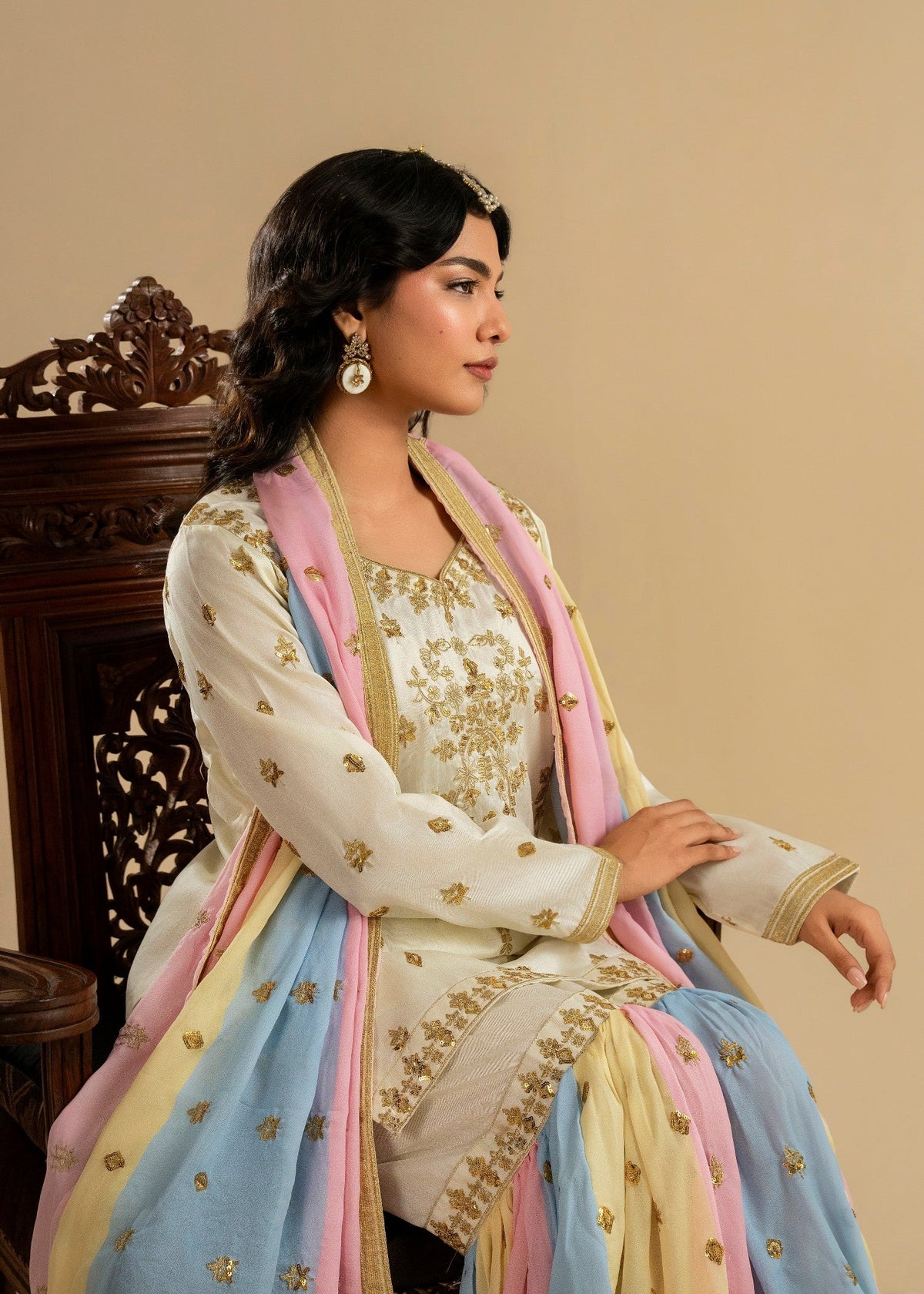 Pakistani Mehndi Gharara Ivory Raw Silk Online in KSA Riyadh Saudi Arabia Oman Bahrain Qatar