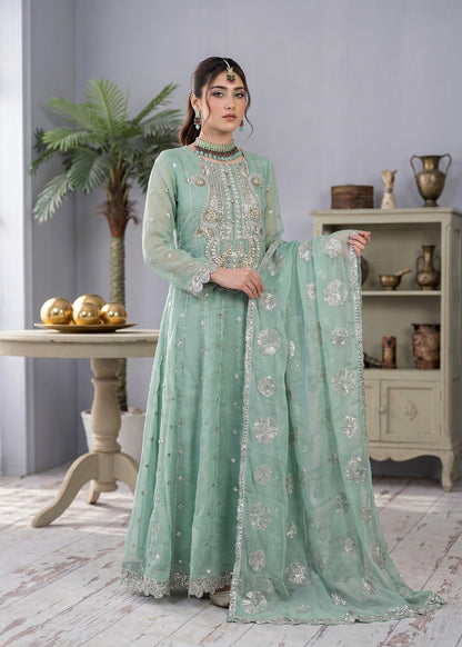 Pakistani Mint Green Chiffon Pishwas Suit Online in UK USA Canada