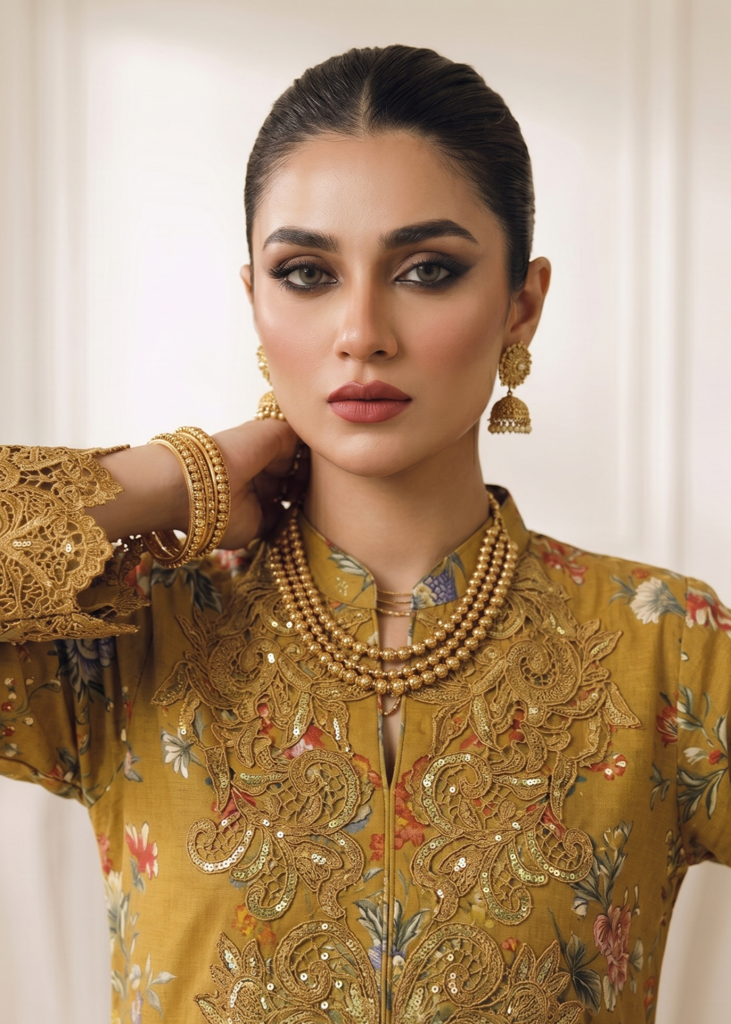 Pakistani Mustard Lawn Sharara Outfit Online in KSA Riyadh Saudi Arabia Oman Bahrain Qatar
