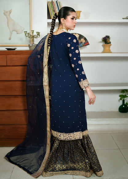Pakistani Navy Blue Chiffon Gharara Suit Online in Dubai UAE Abudhabi Ajman Sharjah