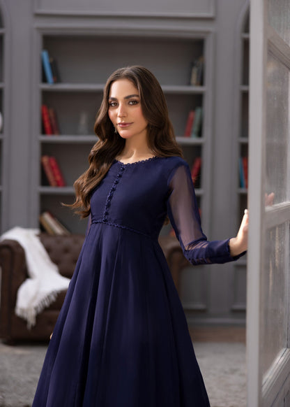 Pakistani Navy Blue Embroidered Chiffon Suit Online in KSA Riyadh Saudi Arabia Oman Bahrain Qatar