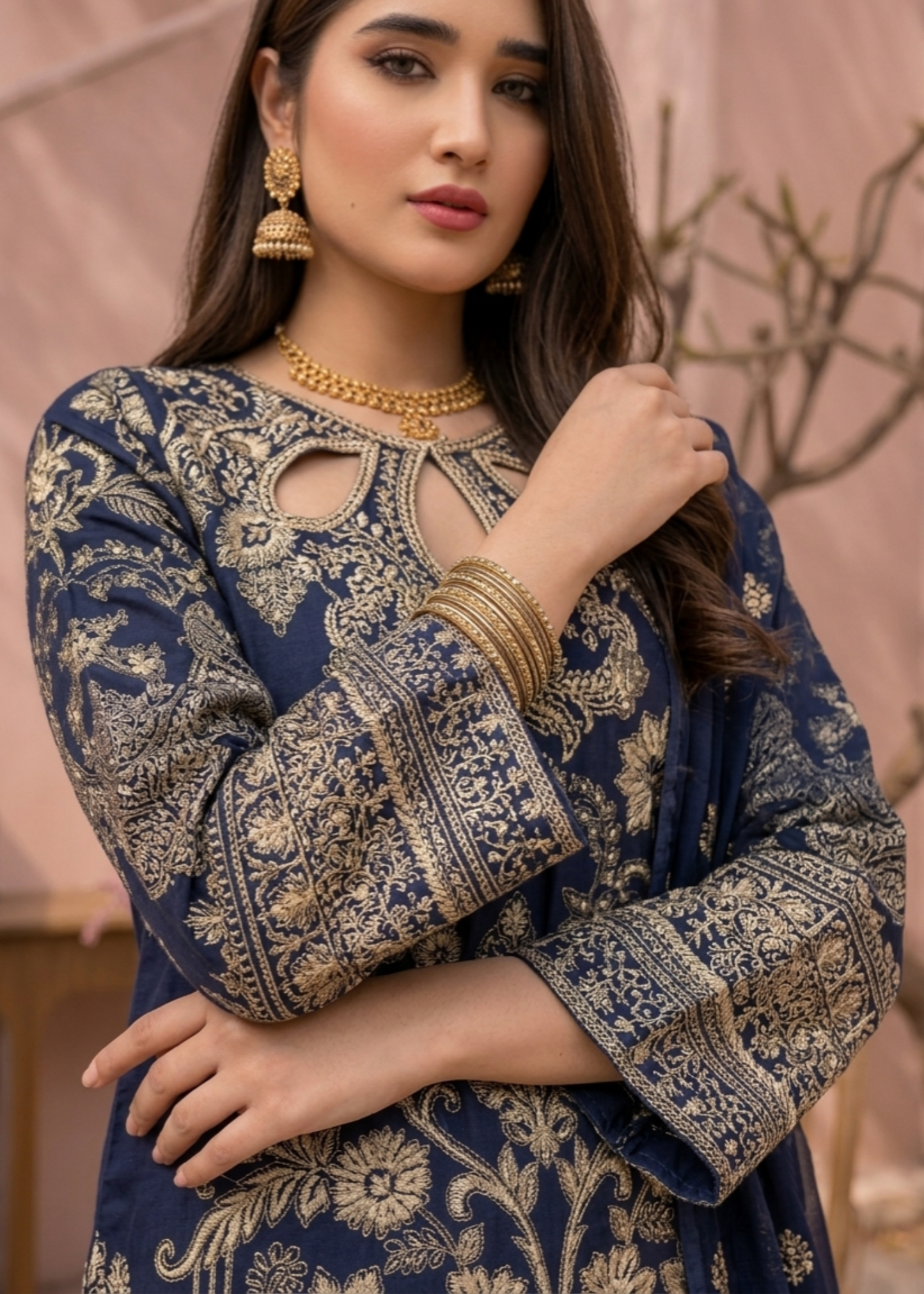 Pakistani Navy Blue Embroidered Jacquard Dress Online in Sri Lanka India Australia
