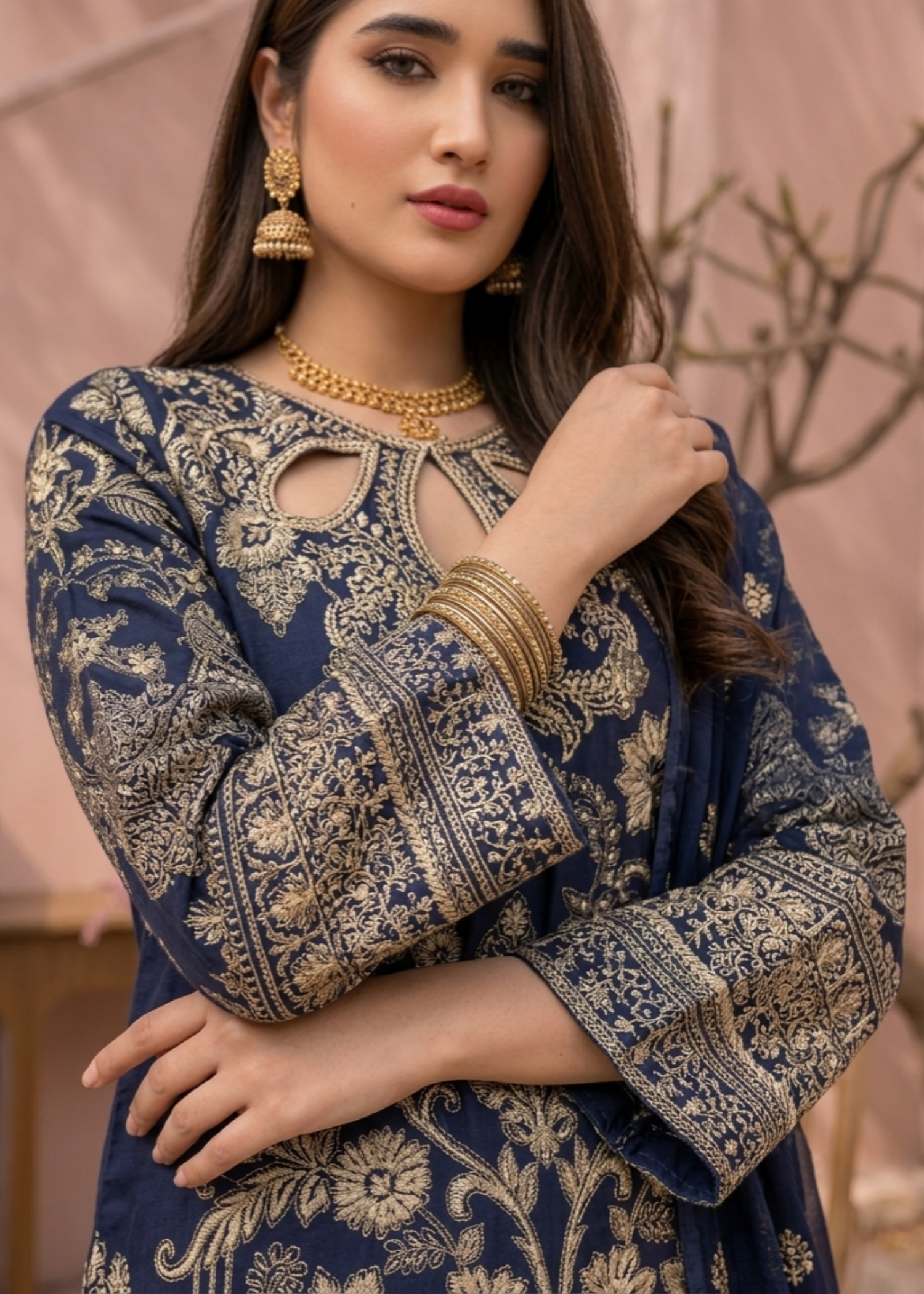 Pakistani Navy Blue Embroidered Jacquard Dress Online in Sri Lanka India Australia