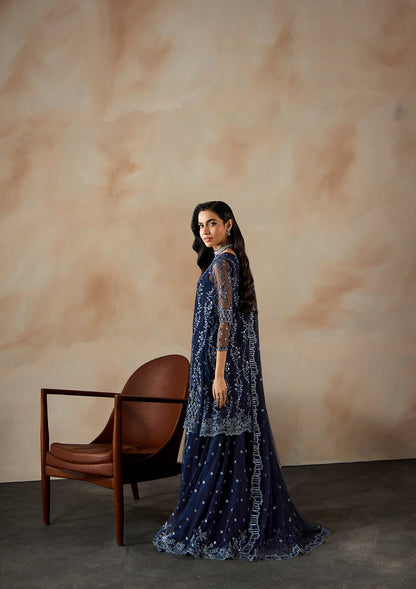 Pakistani Navy Blue Embroidered Net Partywear Suit Online in UK USA Canada
