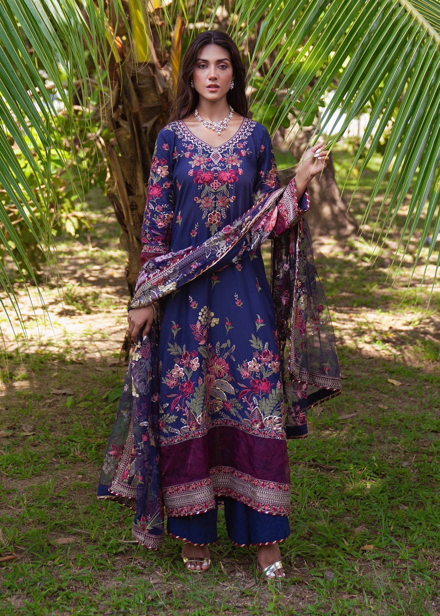 Pakistani Navy Blue Lawn Suit Embroidered Online in KSA Riyadh Saudi Arabia Oman Bahrain Qatar