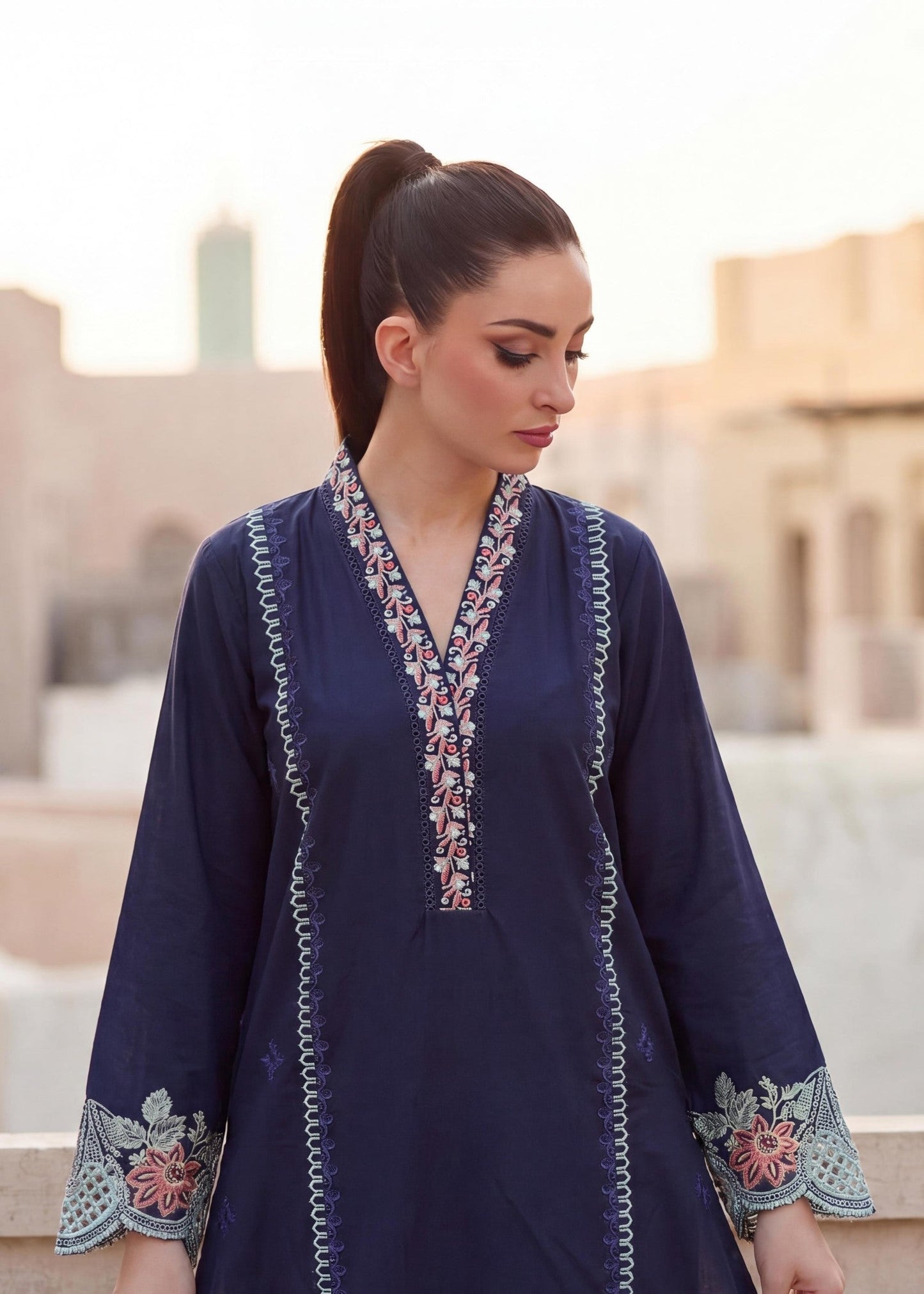 Pakistani Navy Blue Lawn Suit Embroidered Online in KSA Riyadh Saudi Arabia Oman Bahrain Qatar