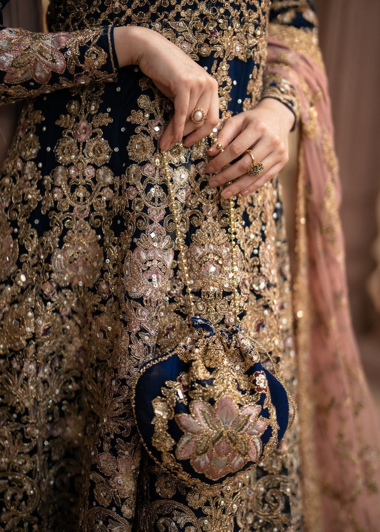 Pakistani Navy Blue Net Embroidered Wedding Wear Online in Sri Lanka India Australia