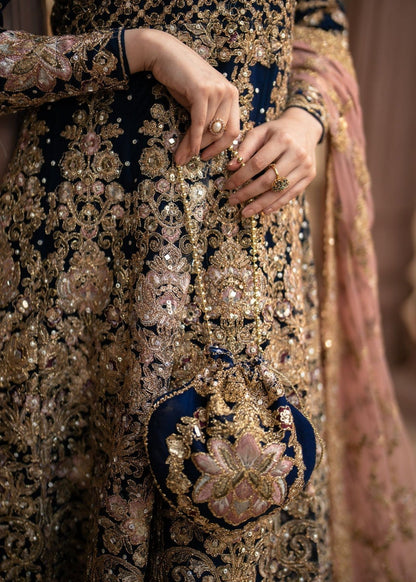Pakistani Navy Blue Net Embroidered Wedding Wear Online in Sri Lanka India Australia