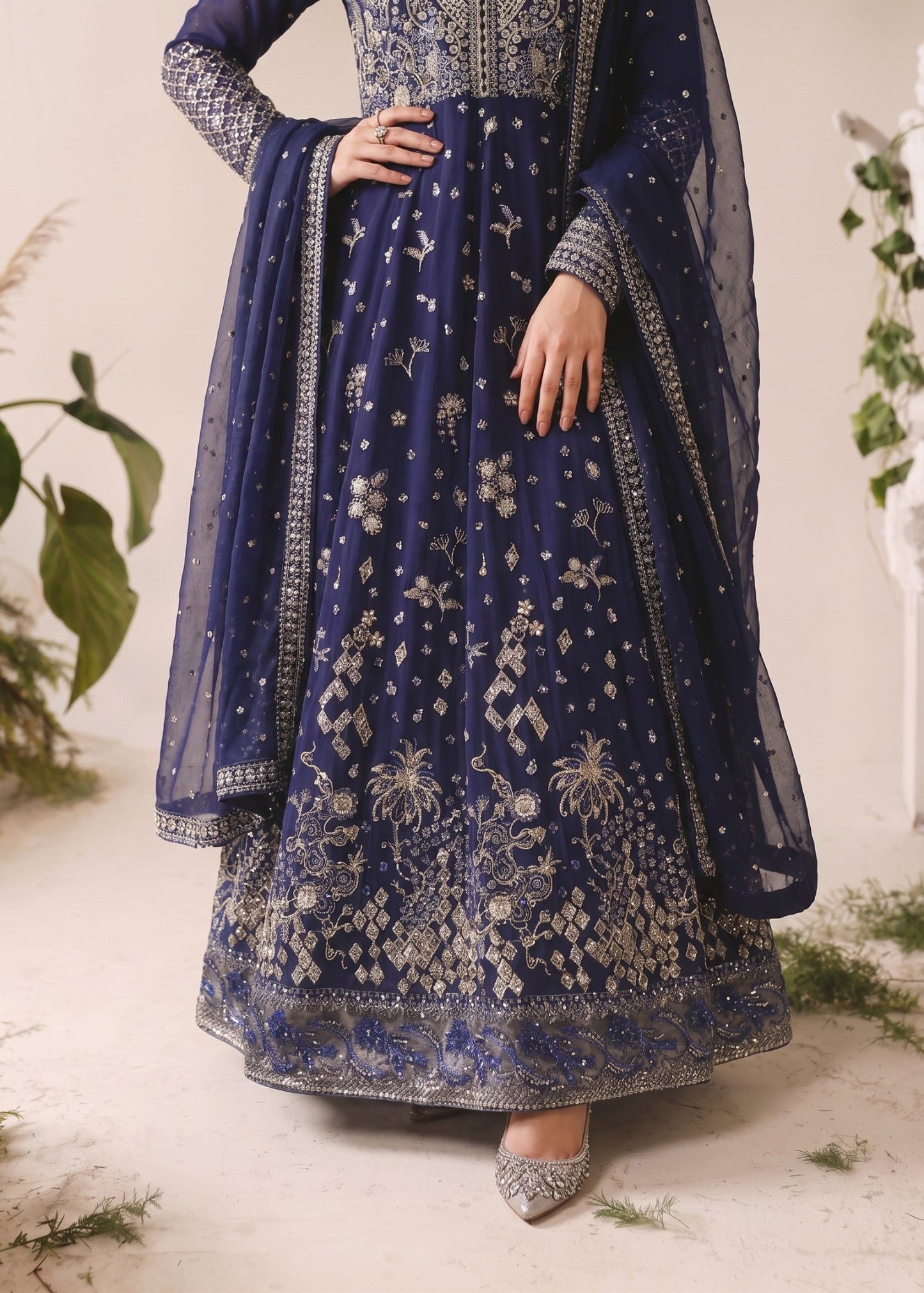 Pakistani Navy Embroidered Chiffon Outfit Online in KSA Riyadh Saudi Arabia Oman Bahrain Qatar