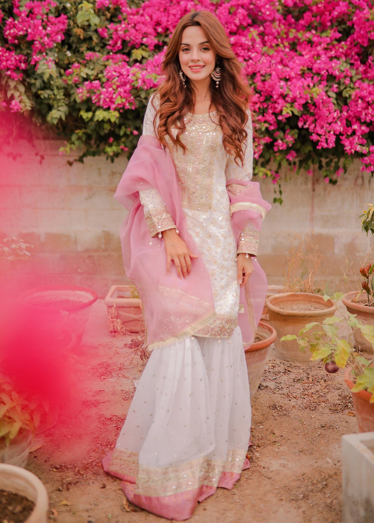 Pakistani Off-White Chiffon Gharara Suit Online in KSA Riyadh Saudi Arabia Oman Bahrain Qatar