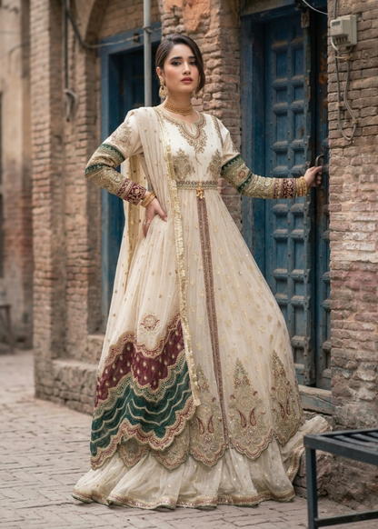 Pakistani Off-White Embroidered Net Suit Online in KSA Riyadh Saudi Arabia Oman Bahrain Qatar