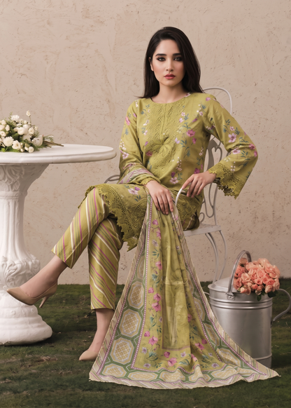 Pakistani Olive Green Lawn Suit Online in KSA Riyadh Saudi Arabia Oman Bahrain Qatar