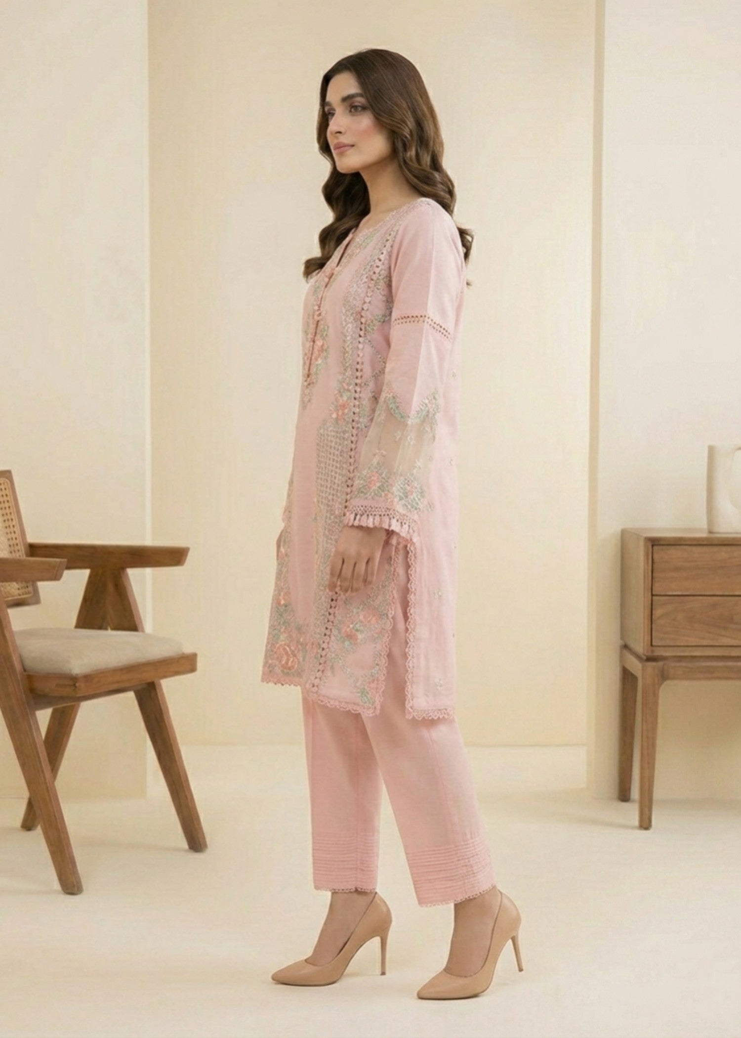 Pakistani Pale Pink Lawn Embroidered Dress Online in KSA Riyadh Saudi Arabia Oman Bahrain Qatar