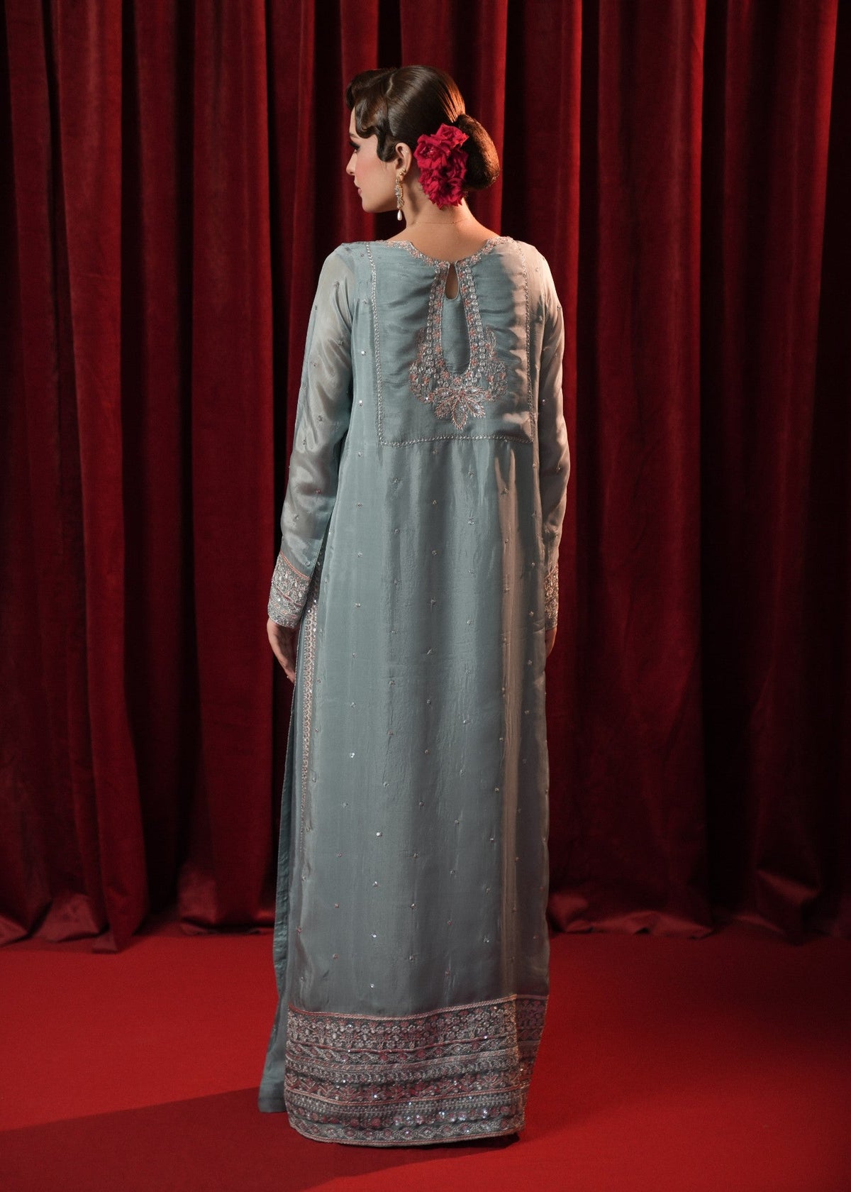 Pakistani Partywear Ice Blue Silk Shalwar Kameez Online in KSA Riyadh Saudi Arabia Oman Bahrain Qatar
