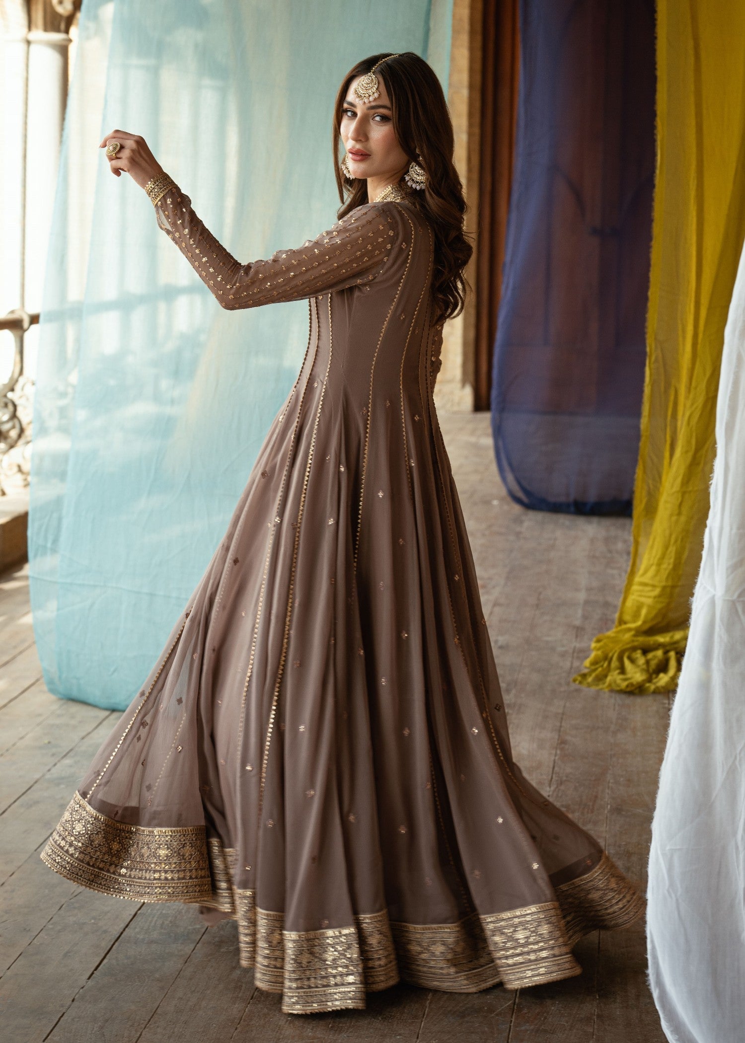 Pakistani Peach Embroidered Chiffon Salwar Suit Online in UK USA Canada