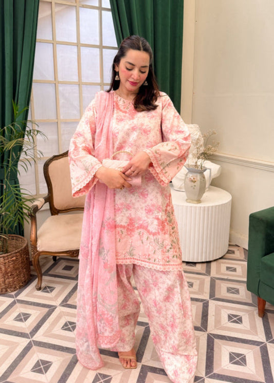Pakistani Pink Cotton Straight Trouser Suit Online in Sri Lanka India Australia