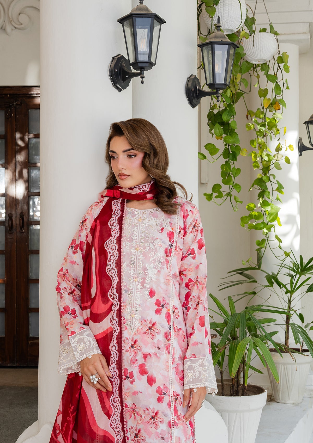 Pakistani Pink Embroidered Lawn Suit Online in KSA Riyadh Saudi Arabia Oman Bahrain Qatar